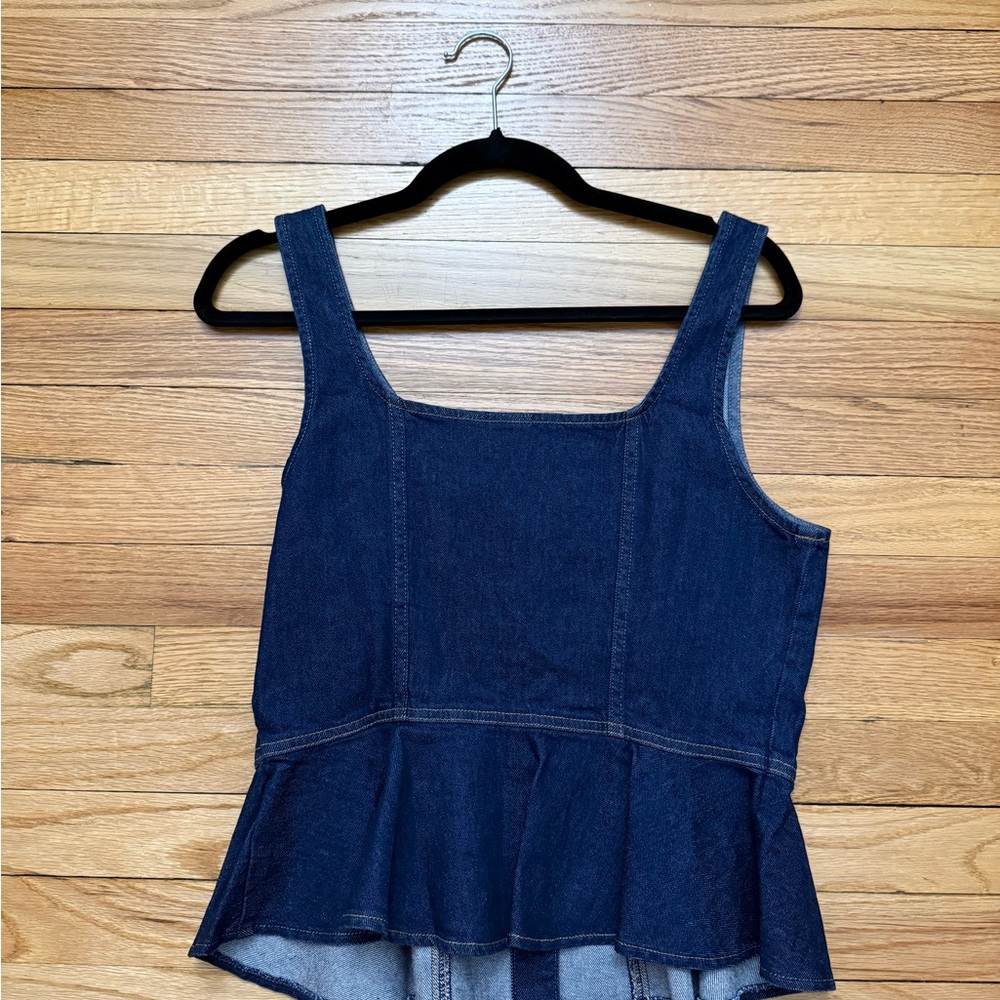 GAP Dark Blue Denim Button-Front Peplum Tank Top - Picture 2 of 2